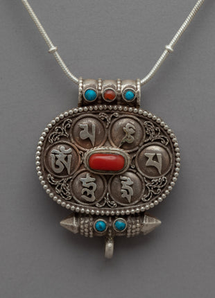 Oval Shaped Sterling Silver Buddhist Locket to Unlock Your Mindfulness | Zen Jewelry for Inner Peace