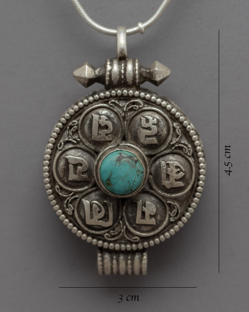 Small Silver Locket | Genuine Turquoise Adorned Locket