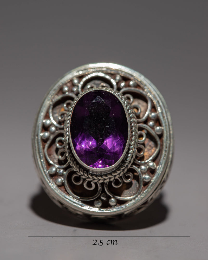 Sterling Silver Amethyst Ring | Radiant Amethyst Centerpiece