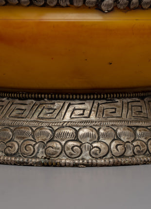 Silver Dhupur Rice Pot | Tibetan Food Offering with Plastic Amber