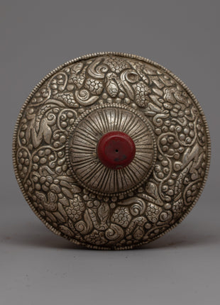 Silver Dhupur Rice Pot | Tibetan Food Offering with Plastic Amber