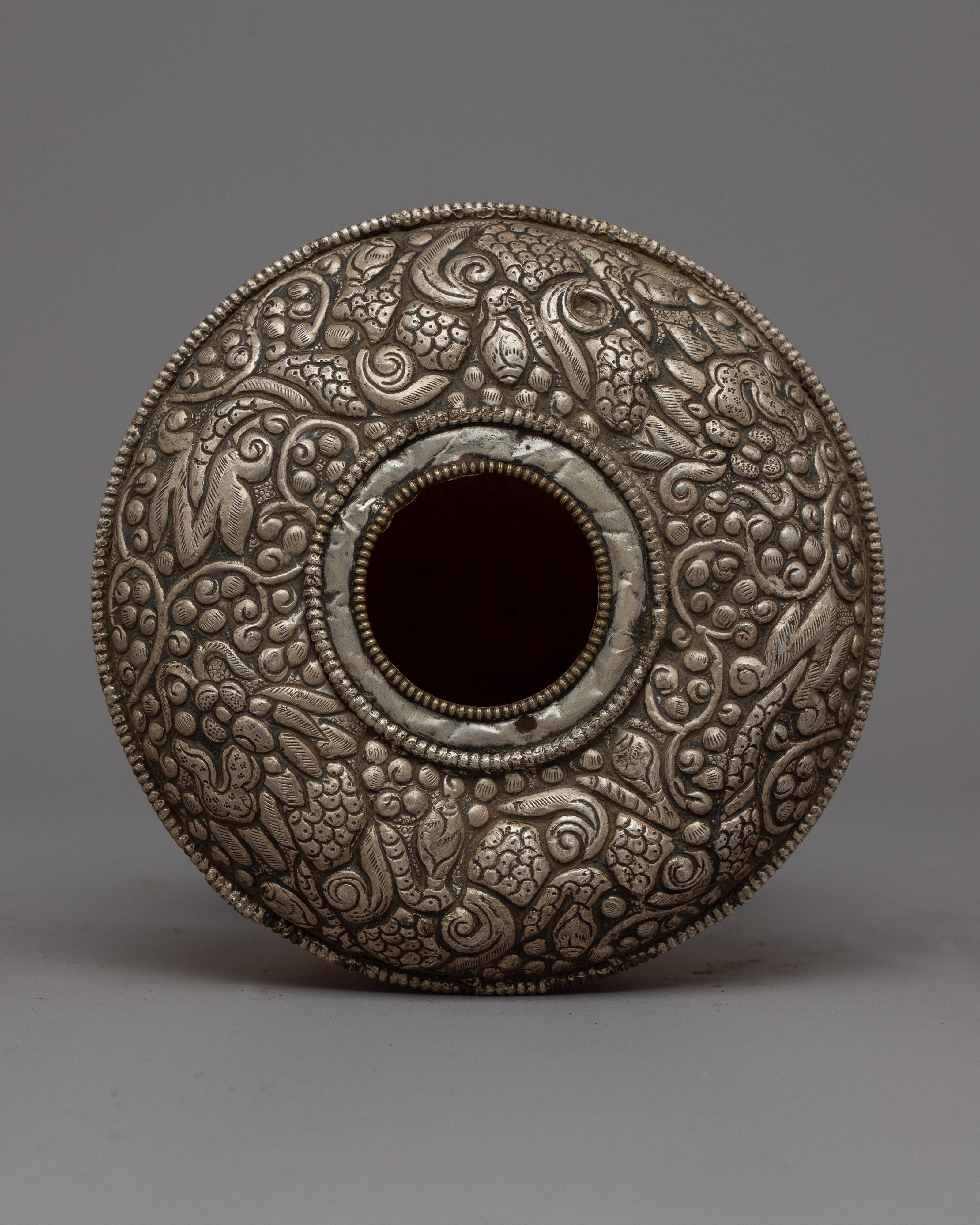 Silver Dhupur Rice Pot | Tibetan Food Offering with Plastic Amber