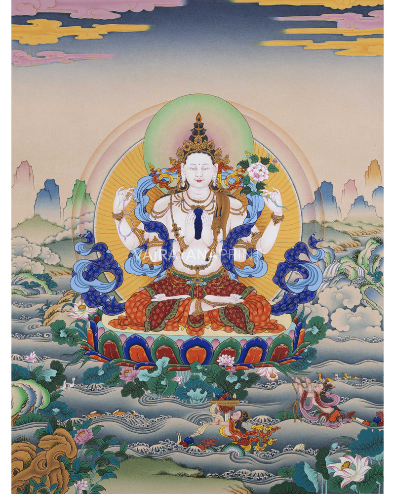 Tibetan Canvas Print For Chenrezig Mantra Practice