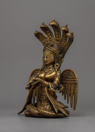Brass Naga Kanya Statue | Symbol of Serpent Wisdom and Protection
