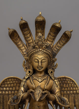 Brass Naga Kanya Statue | Symbol of Serpent Wisdom and Protection