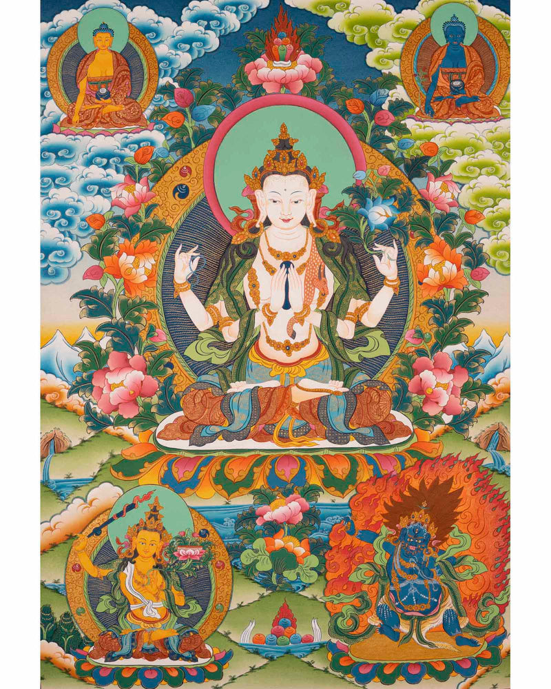 Handpainted Avalokitesvara Thangka | Chengrezig Thangka