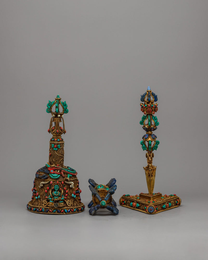 Tibetan Vajra, Bell and Phurba Set | Genuine Tibetan Ritual Set