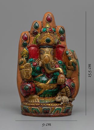 Ganesh Statue Palm Throne | Hindu Elephant DeityFigurine