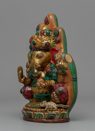 Ganesh Statue Palm Throne | Hindu Elephant DeityFigurine