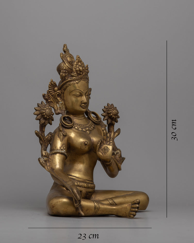 Brass Green Tara Statue | Majestic and Mindful Buddhist Decor