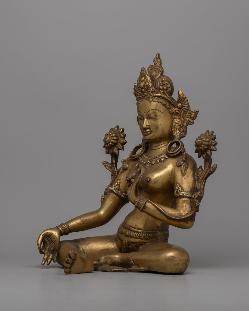 Brass Green Tara Statue | Majestic and Mindful Buddhist Decor