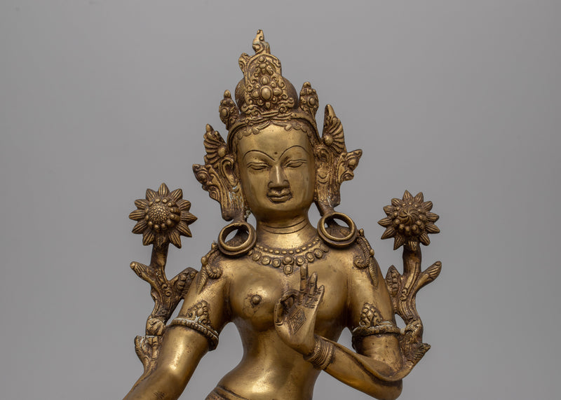 Brass Green Tara Statue | Majestic and Mindful Buddhist Decor