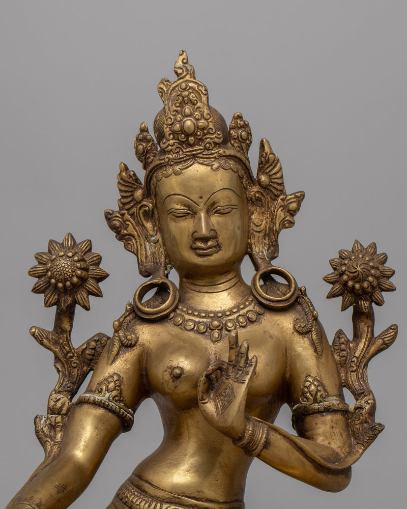 Brass Green Tara Statue | Majestic and Mindful Buddhist Decor