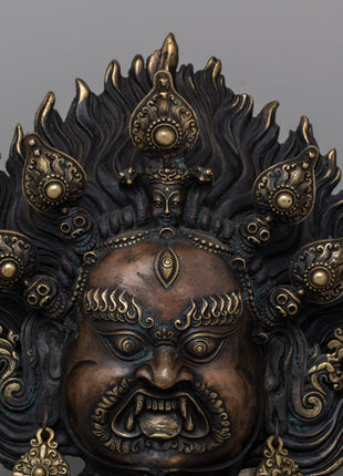 Wrathful Deity Mahakala Face Statue |  Sacred Tibetan Wall Art for Your Home