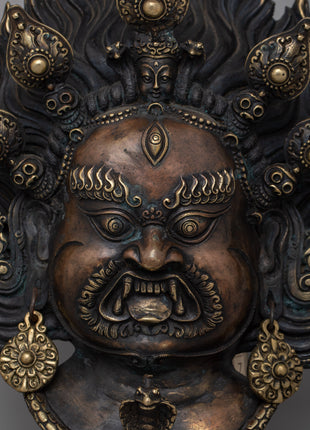 Wrathful Deity Mahakala Face Statue |  Sacred Tibetan Wall Art for Your Home