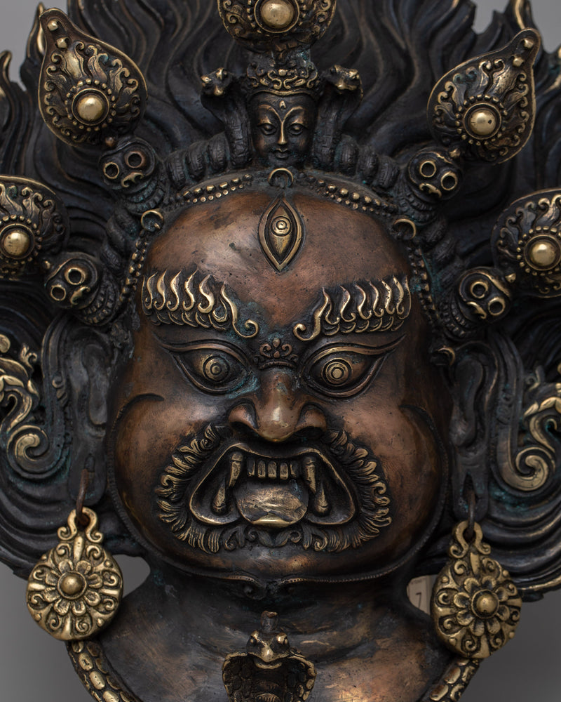 Wrathful Deity Mahakala Face Statue |  Sacred Tibetan Wall Art for Your Home