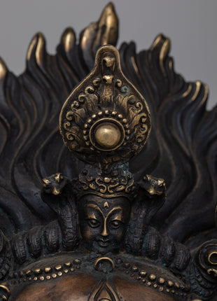 Wrathful Deity Mahakala Face Statue |  Sacred Tibetan Wall Art for Your Home