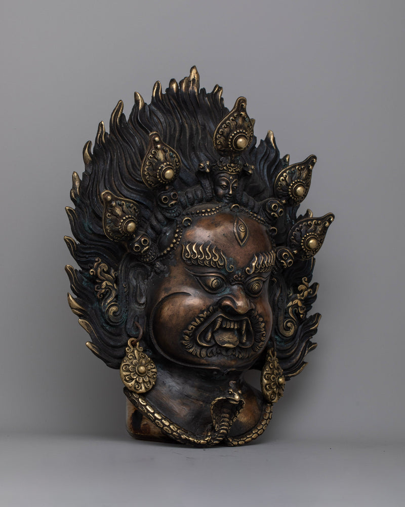 Wrathful Deity Mahakala Face Statue |  Sacred Tibetan Wall Art for Your Home