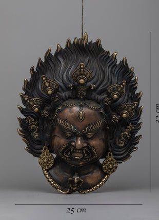 Wrathful Deity Mahakala Face Statue |  Sacred Tibetan Wall Art for Your Home