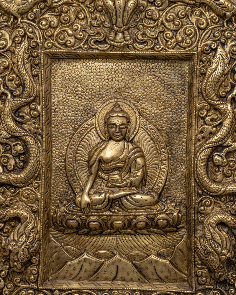 Shakyamuni Buddha Metal Thangka | Sacred Wall Hanging for Spiritual Decor