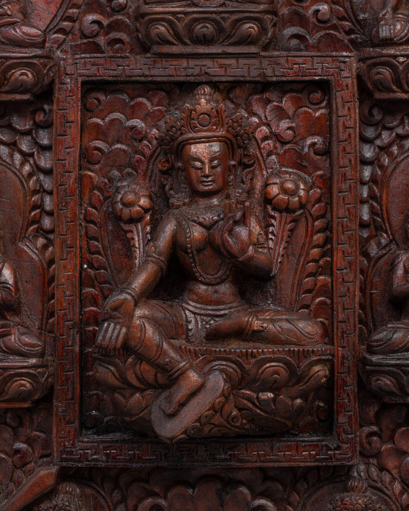 Wooden Wall Hanging Thangka of Green Tara | Tibetan Deity Art