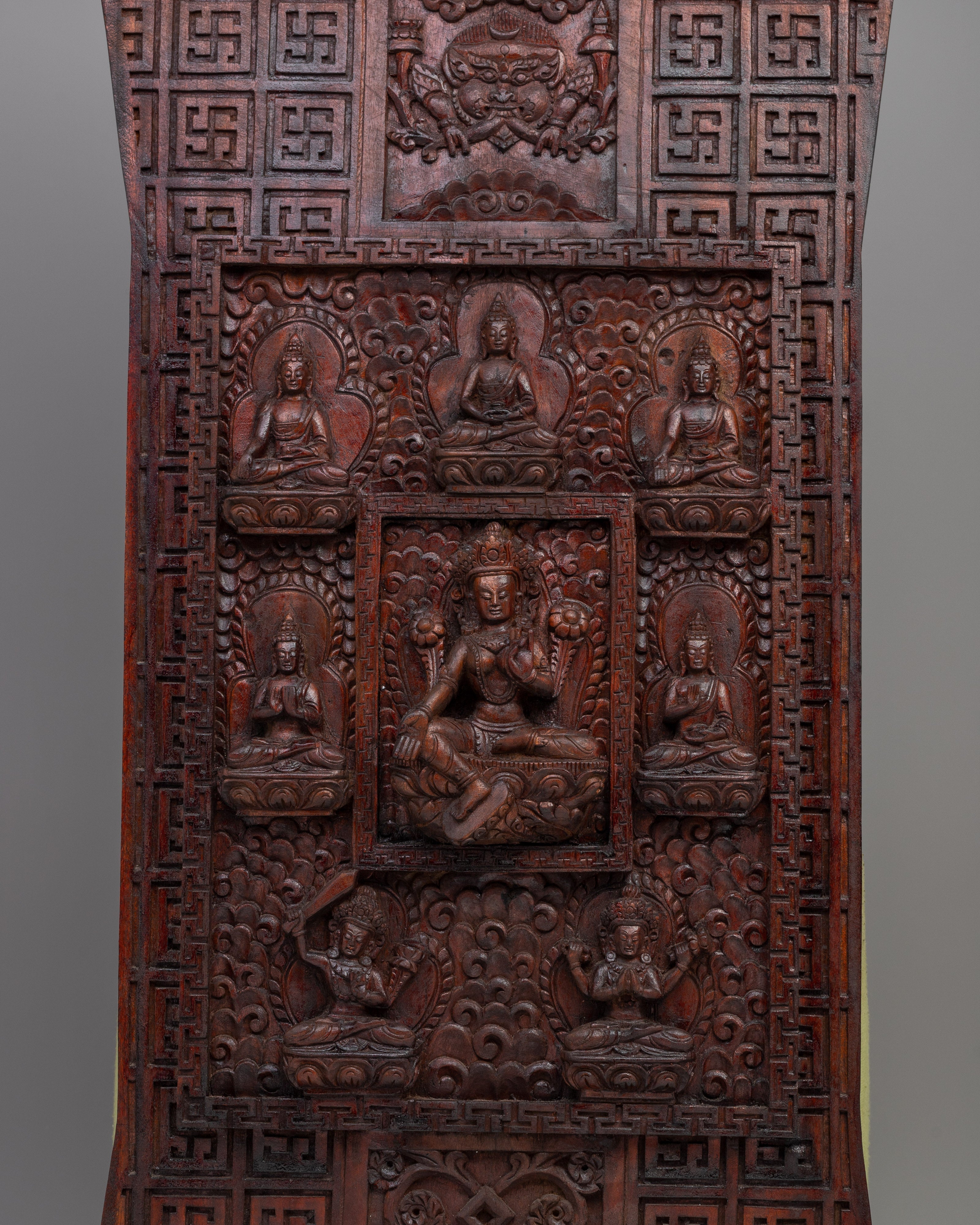 Wooden Wall Hanging Thangka of Green Tara | Tibetan Deity Art