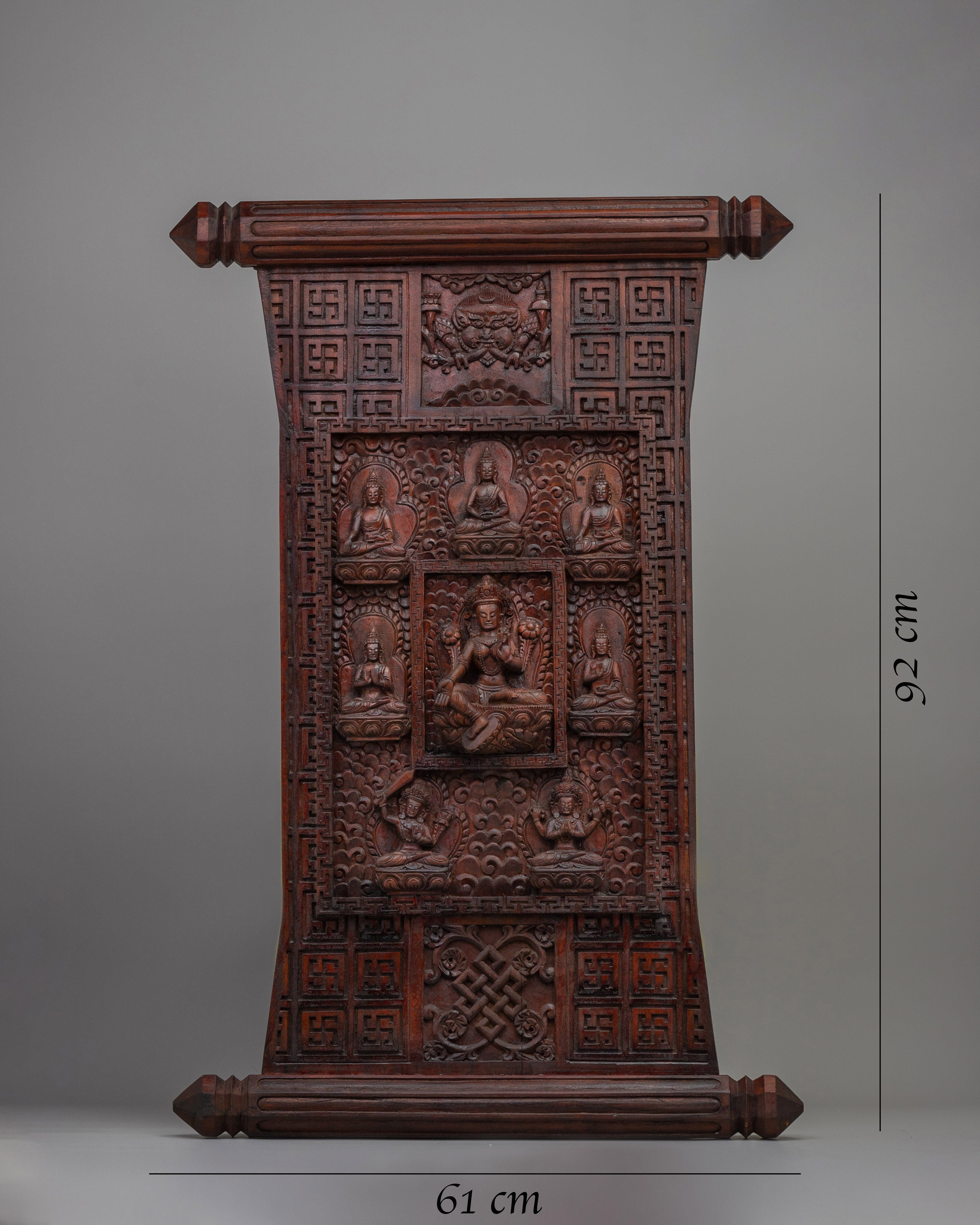 Wooden Wall Hanging Thangka of Green Tara | Tibetan Deity Art