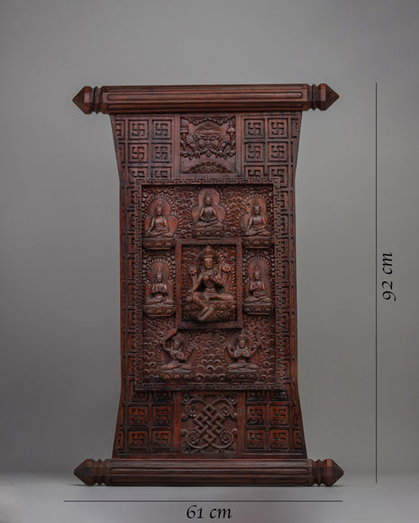 Wooden Wall Hanging Thangka of Green Tara | Tibetan Deity Art