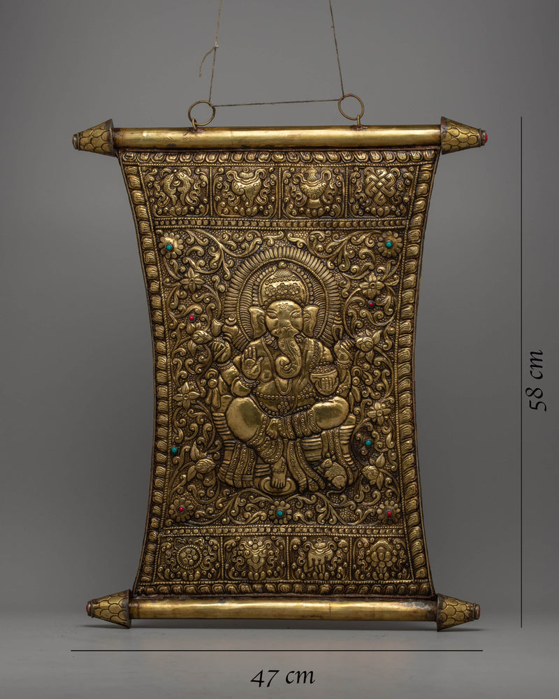 Brass Ganesh Metal Wall Hanging Thangka | Handcrafted Spiritual Art