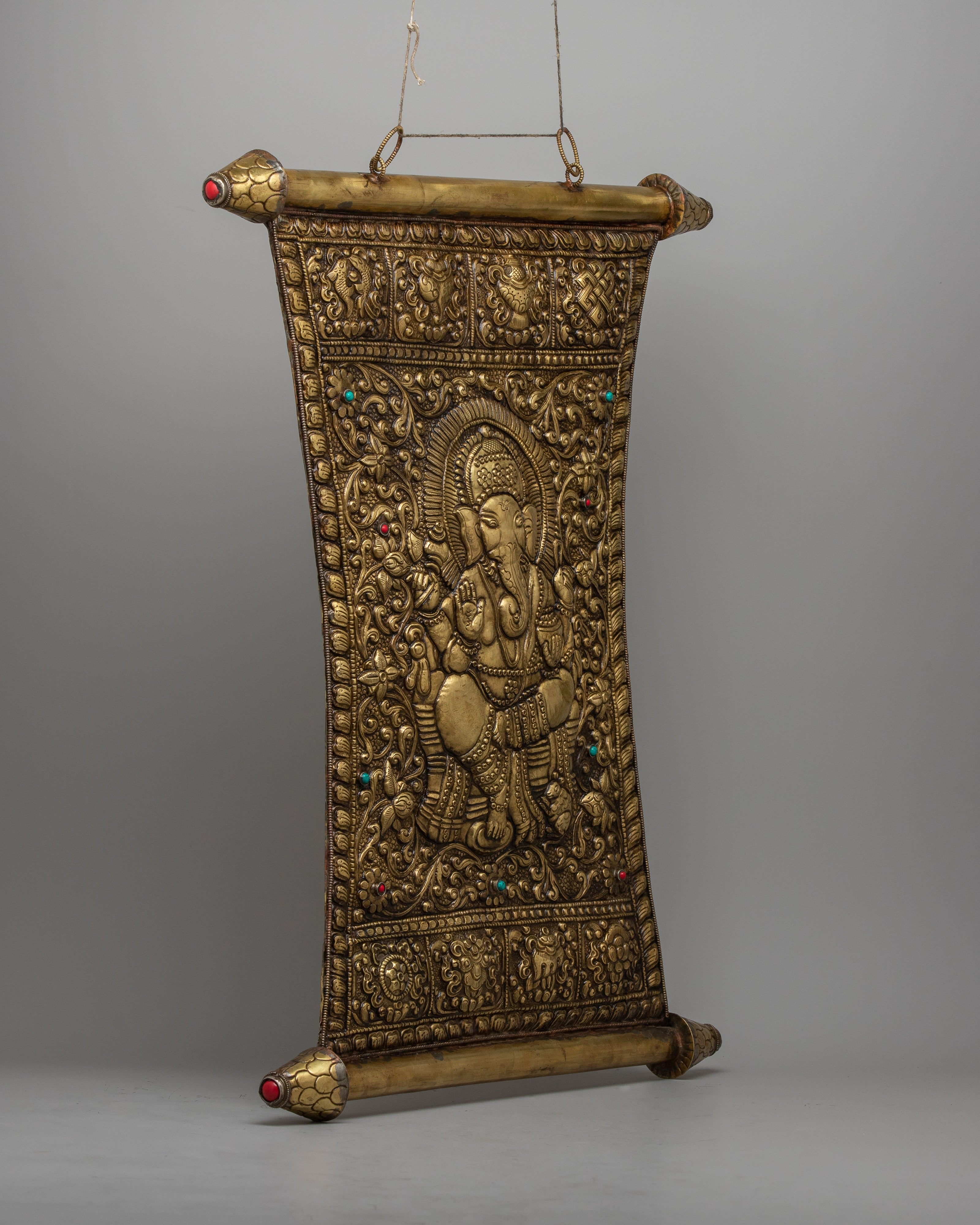 Brass Ganesh Metal Wall Hanging Thangka | Handcrafted Spiritual Art