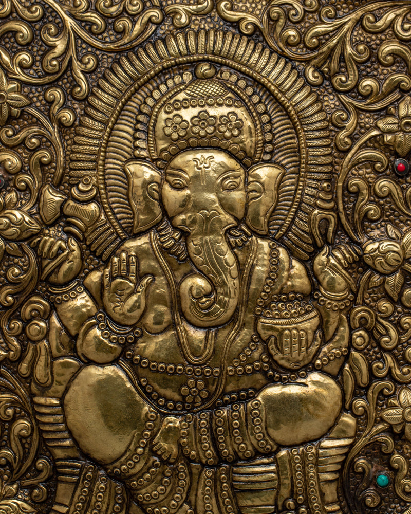 Brass Ganesh Metal Wall Hanging Thangka | Handcrafted Spiritual Art