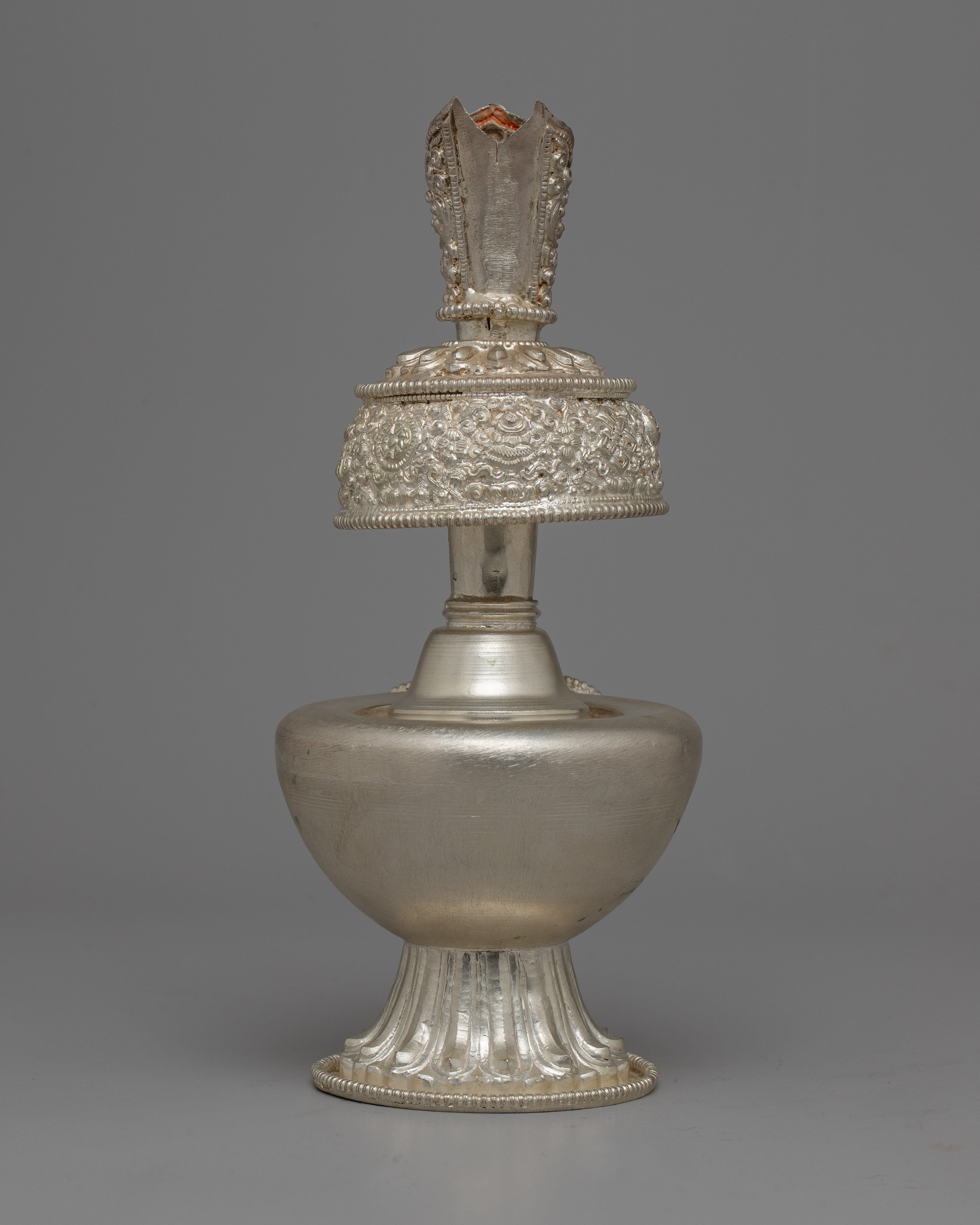 Silver Bhumpa Ritual Vase | Tibetan Buddhist Altar Piece