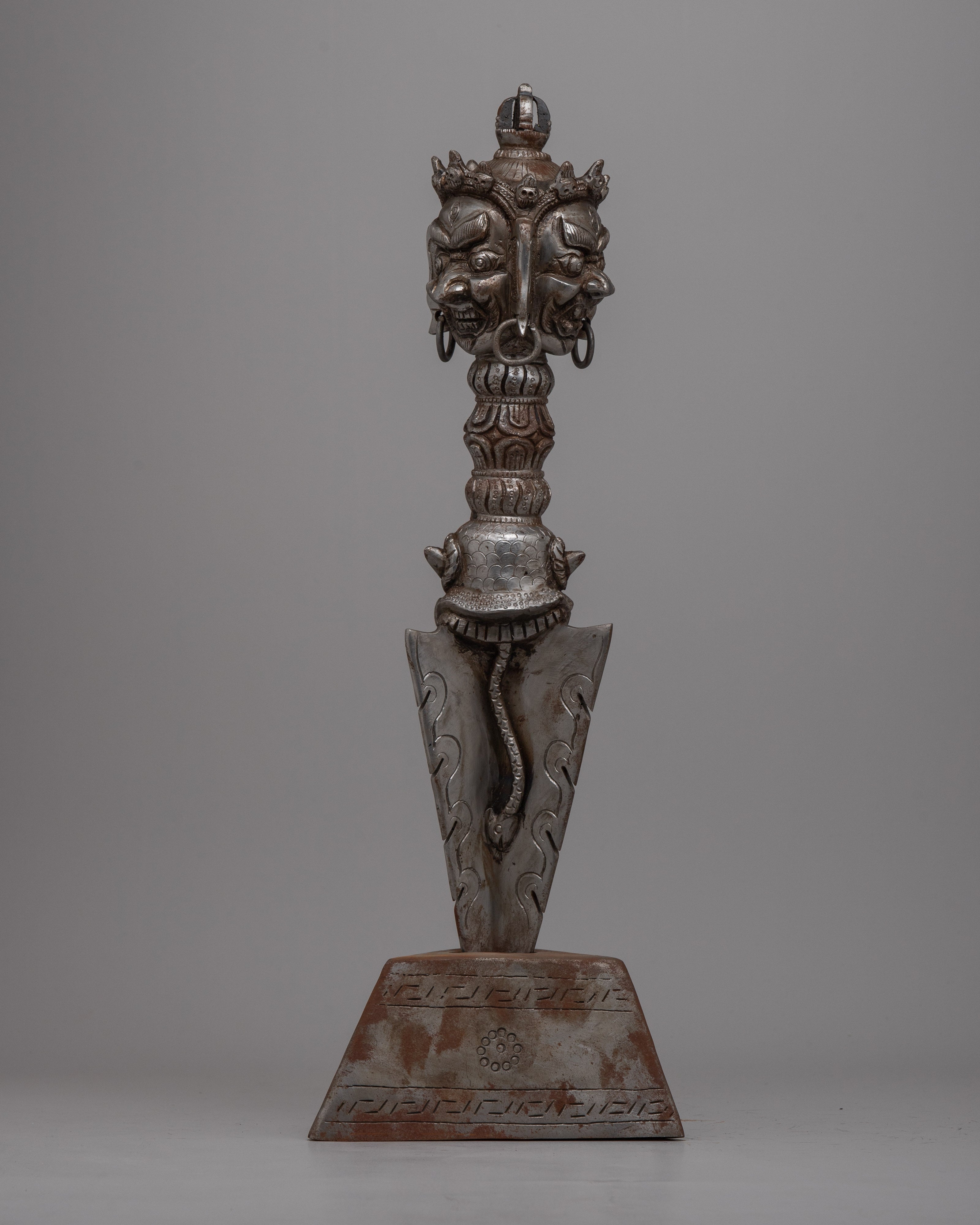Tibetan Iron Phurba With Stand | Spiritual Protection Dagger