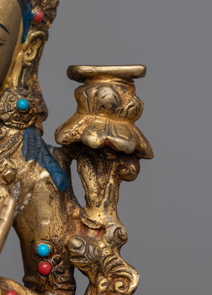 Gold Manjushri Statue | Hand-Carved Details on Sacred Sculpture
