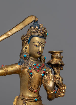 Gold Manjushri Statue | Hand-Carved Details on Sacred Sculpture