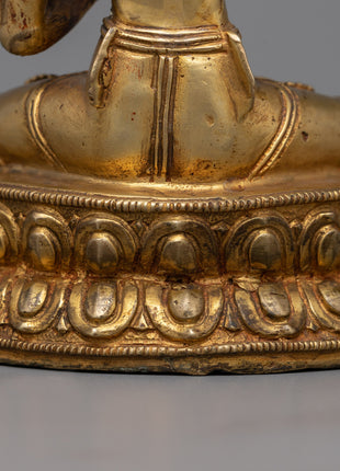 Gold Manjushri Statue | Hand-Carved Details on Sacred Sculpture