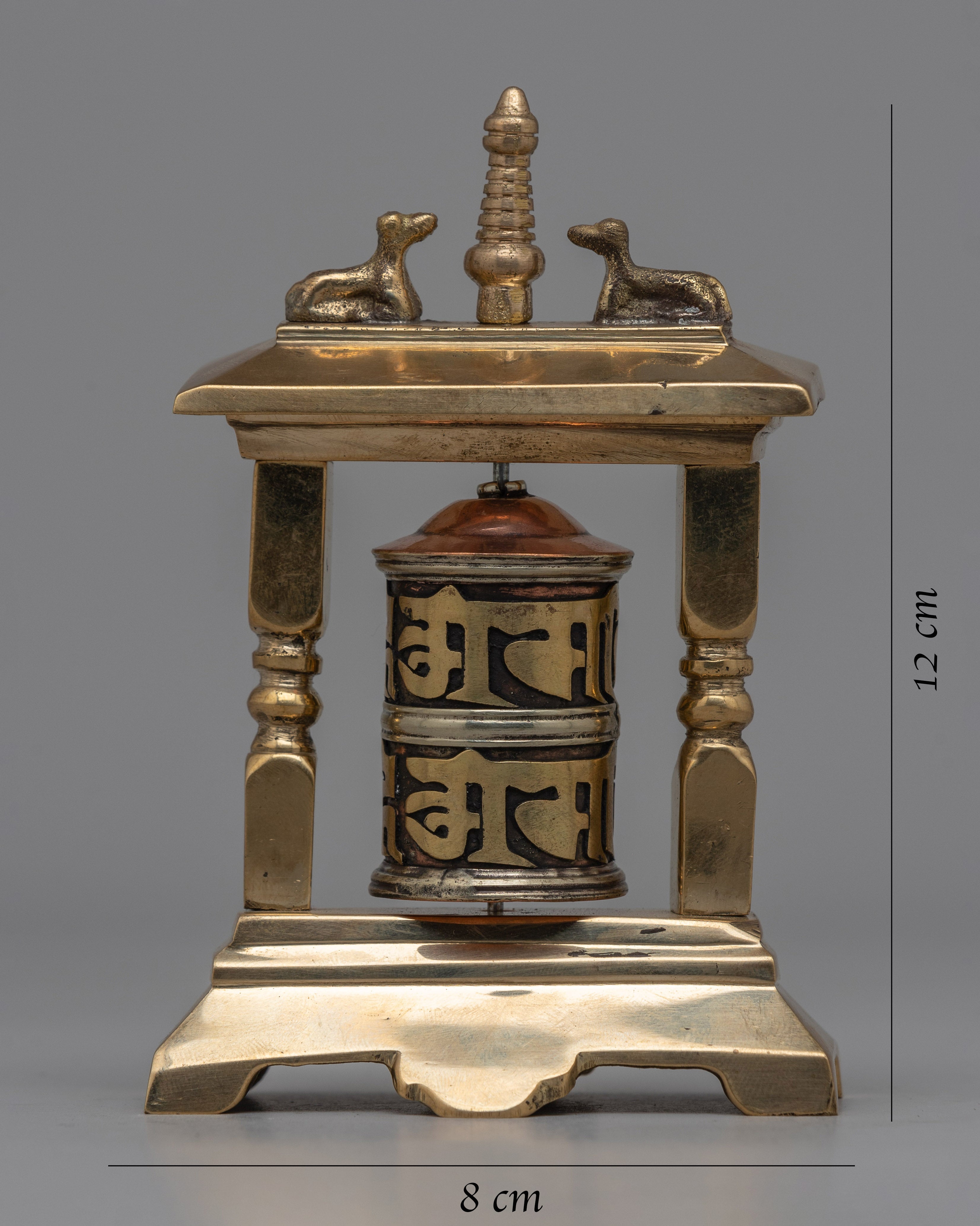 Brass Small Buddhist Prayer Wheel With Frame | Bring Blessings and Positive Energy Wherever You Go