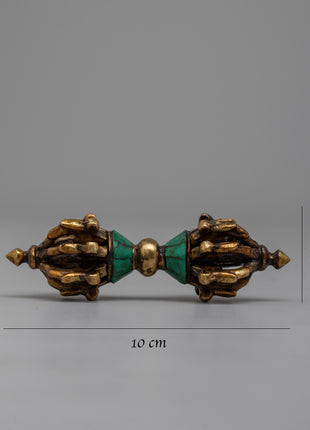 Tibetan Vajra Thunderbolt | Handcrafted Brass Body with Gemstone Inlays