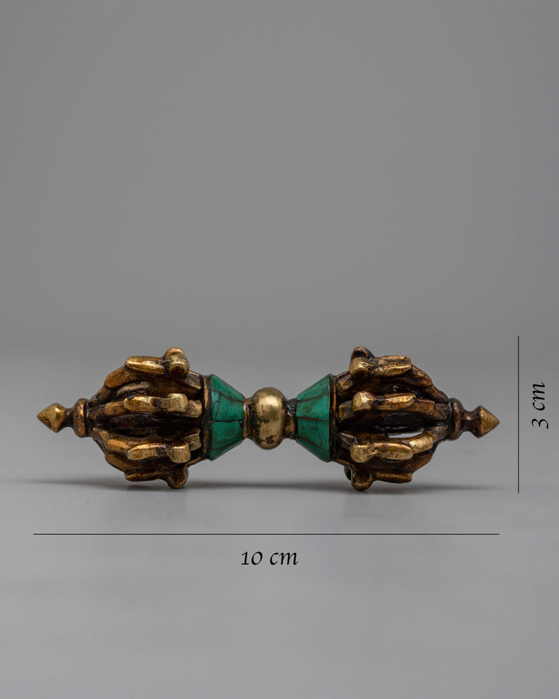 Tibetan Vajra Thunderbolt | Handcrafted Brass Body with Gemstone Inlays