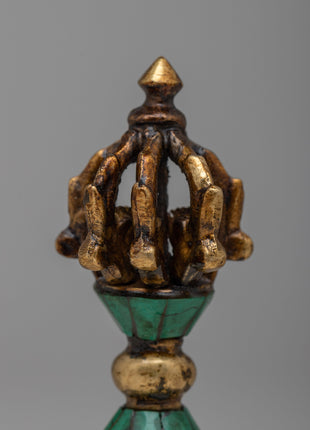 Tibetan Vajra Thunderbolt | Handcrafted Brass Body with Gemstone Inlays