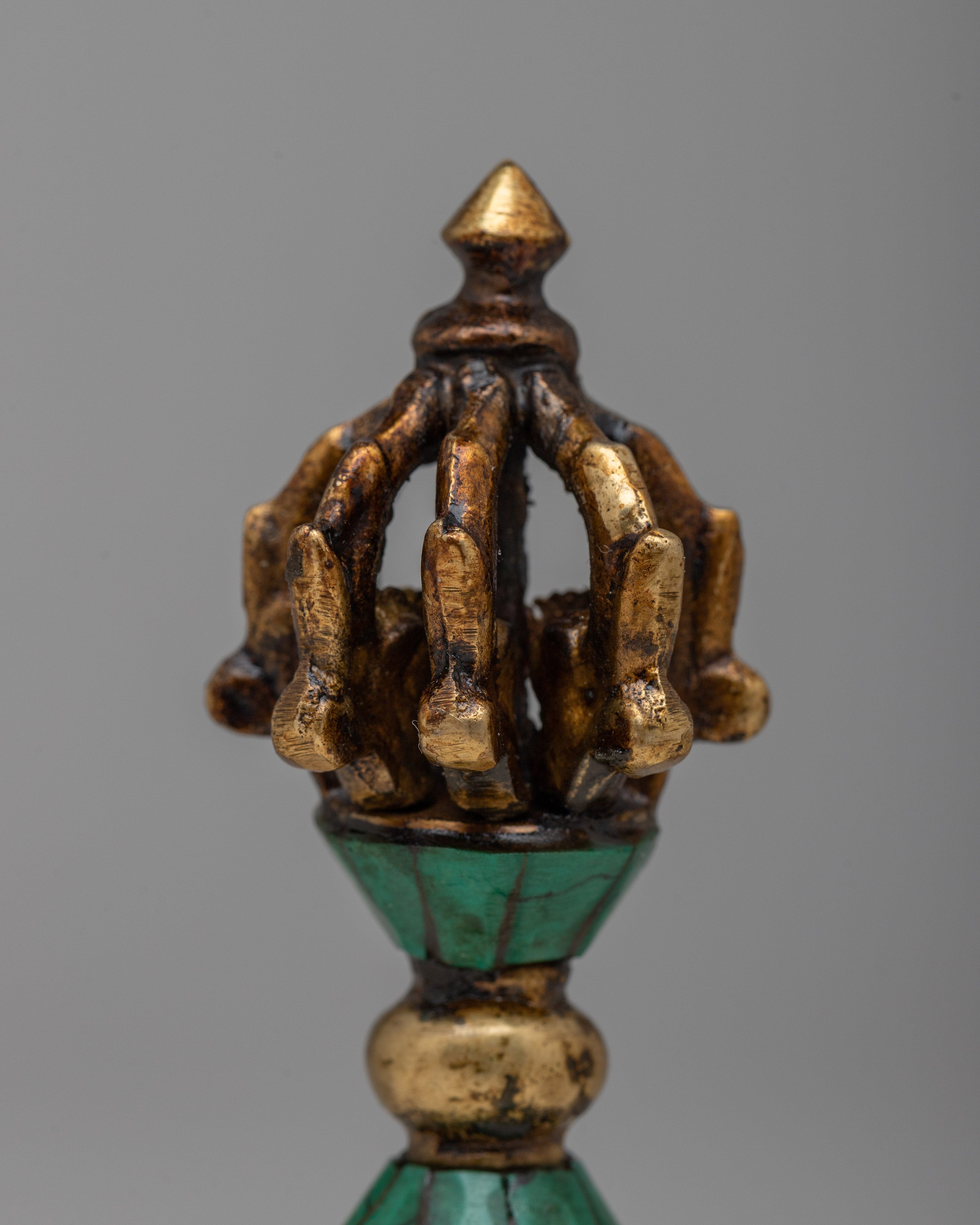 Tibetan Vajra Thunderbolt | Handcrafted Brass Body with Gemstone Inlays