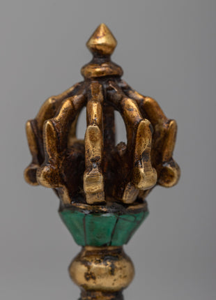 Tibetan Vajra Thunderbolt | Handcrafted Brass Body with Gemstone Inlays