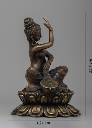 Brass Saraswati Statue | Revered Hindu Goddess of Music and Literature