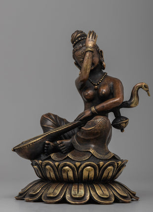 Brass Saraswati Statue | Revered Hindu Goddess of Music and Literature