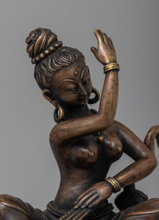 Brass Saraswati Statue | Revered Hindu Goddess of Music and Literature