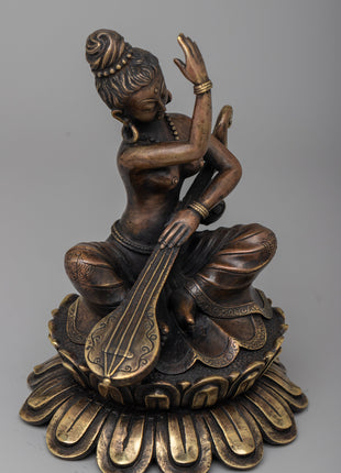 Brass Saraswati Statue | Revered Hindu Goddess of Music and Literature