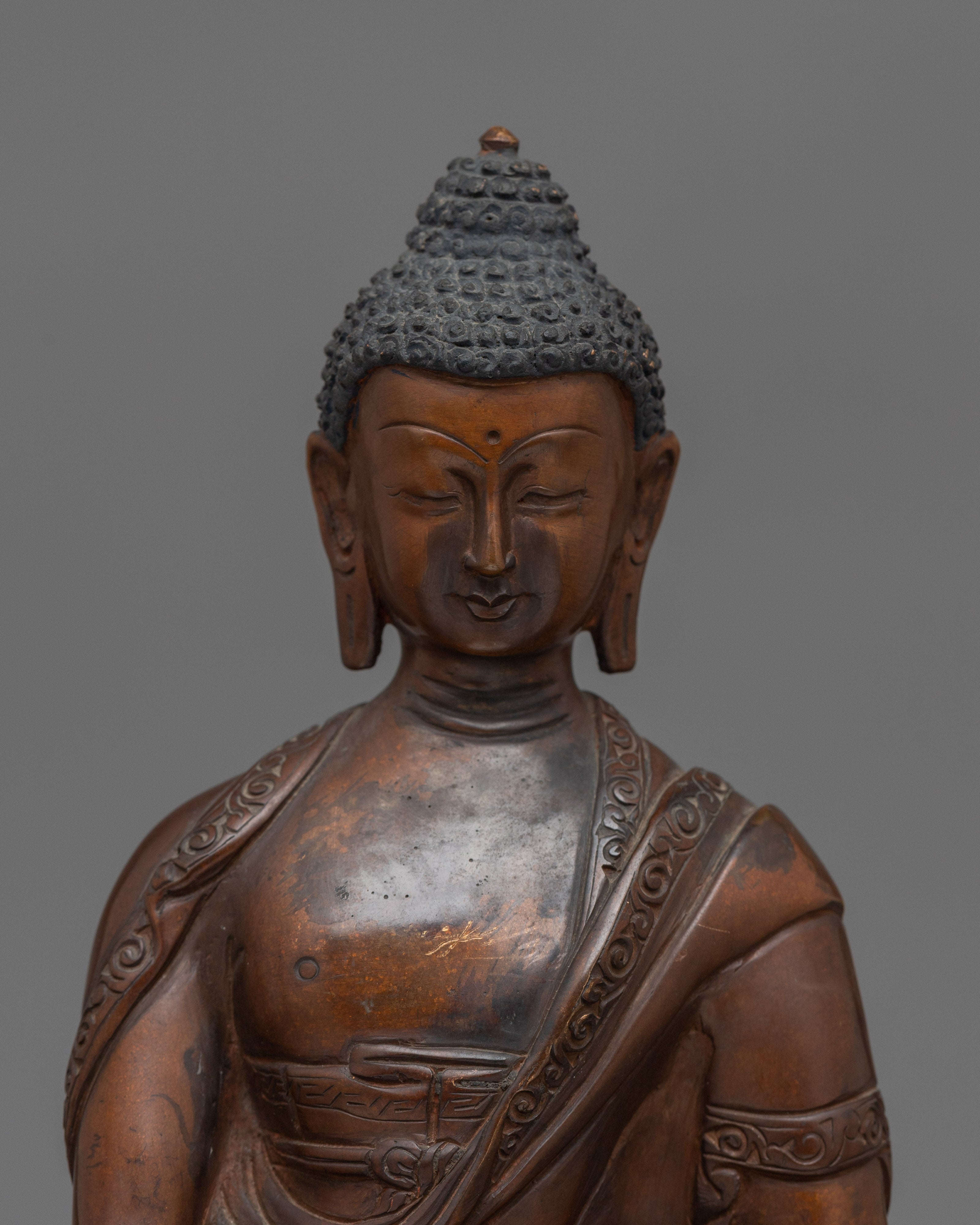 Tibetan Shakyamuni Buddha Oxidized Copper Statue | Traditional Meditation Figure