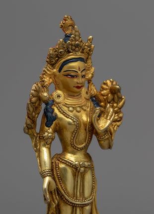 Goddess Standing Green Tara Statue | Handcrafted Statue in Graceful Standing Pose