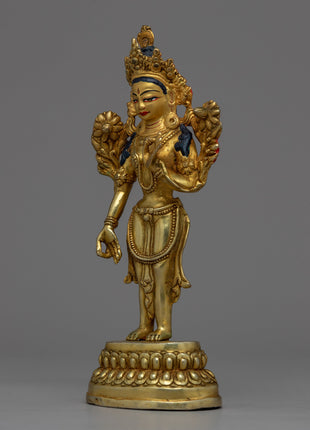 Goddess Standing Green Tara Statue | Handcrafted Statue in Graceful Standing Pose