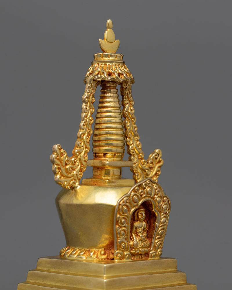 Traditional Golden Buddhist Stupa | Infusing Spaces with Spiritual Essence